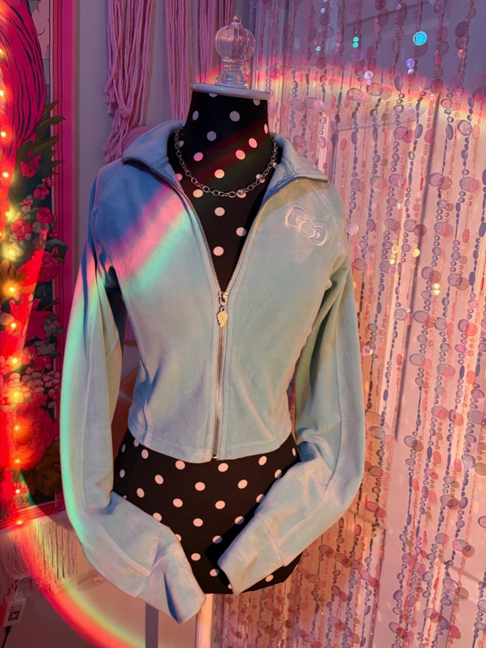Light Blue Hello KittyVelour Zip-Up Jacket with Wings Charm SIZE MEDIUM